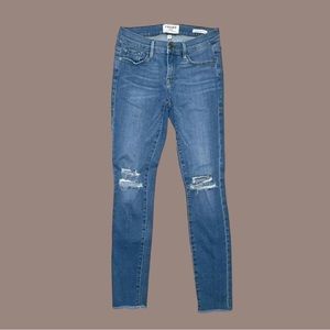 Frame Denim "Le Skinny de Jeanne” Light Wash Ripped Jeans Raw Hem Size 26